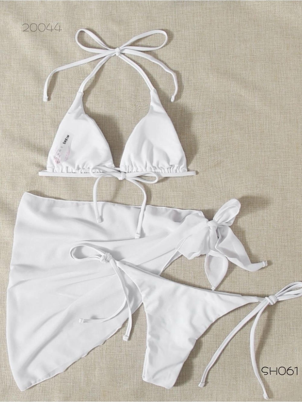 White Triangle Bikini Set with Sarong - Women's Swimwear